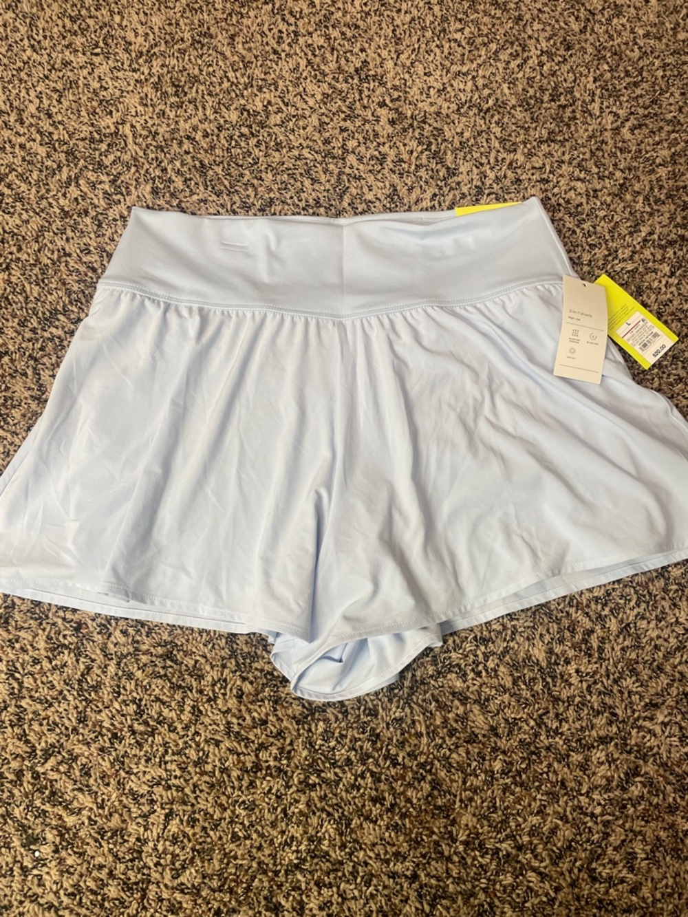 All In Motion 2 In 1 Aqua Light Blue Active Shorts with Built-In Shorts L NWT